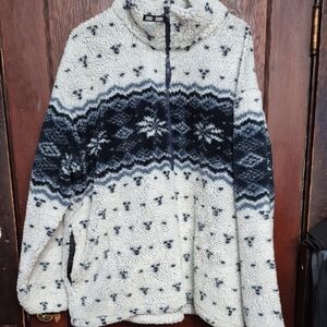 Women's Fleece Turtleneck Sweater - Cream and Black